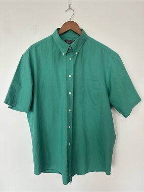 Roundtree & Yorke TravelSmart Green Micro Check Button-Up Shirt XL